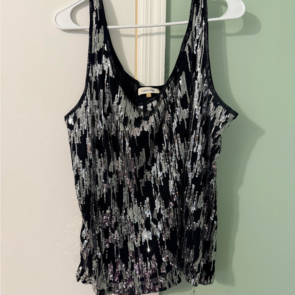 Calvin Klein Sparkle Tank Top in Black and Silver